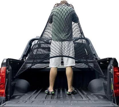 Cargo Net for Pickup Truck Bed, Trucks Cargo Net Mesh Organizer, 4'x4' Stretch to 7'x7' Highly Elastic Truck Bed Net for Camping, Trip Luggage, Compatible with Trailer, Ford, Chevrolet, Dodge