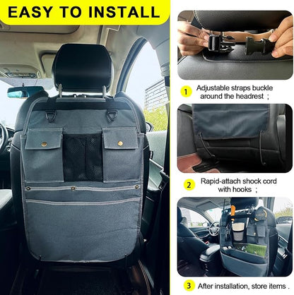 Car Seat Back Organizer with Multiple Pockets and Hooks (grey)