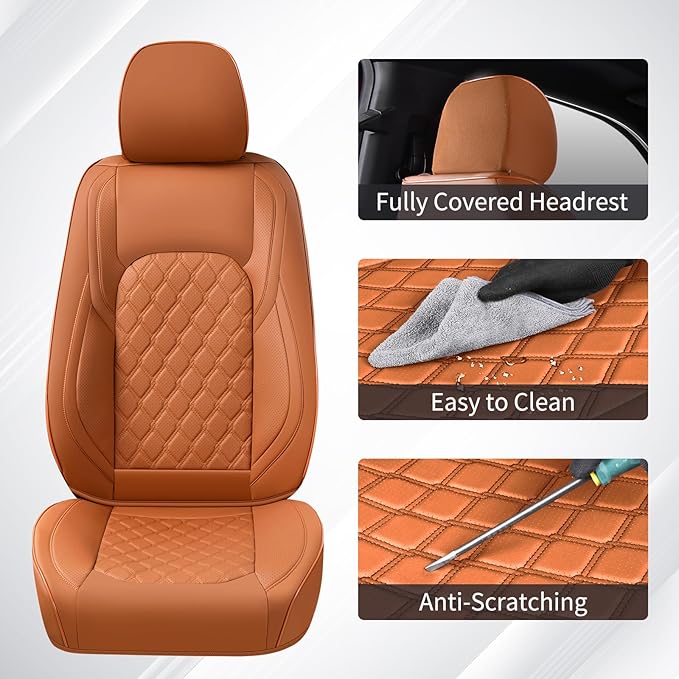 Huidasource F150 Truck Seat Covers Fit for 2015-2025 Ford F150 & 2017-2025 F250 F350 F450 Crew Cab XL XLT Lariat King Ranch Platinum, Full Coverage Leather Automotive Seat Cover(Full Set/Brown)