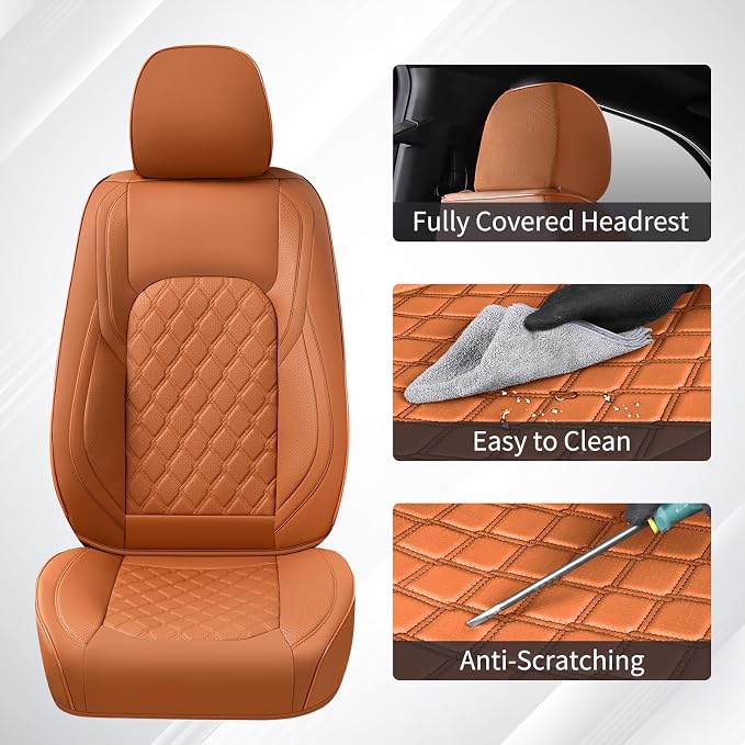 Huidasource Front Truck Seat Covers Fit for Ford F150 2015-2025&F250 F350 F450 2017-2025 All Cab XL XLT Lariat King Ranch Platinum, Waterproof Leather Automotive Car Seat Cover(Front Pair/Brown)