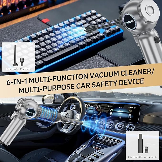 Brushless Handheld Car Vacuum （Equipped with a one-Touch Window Breaker and Seatbelt Cutter ）25000Pa Ultra-Strong Suction Ultra-Lightweight Mini Portable Vacuum Cleaner ， for Car，Office Desk，Pet Hair