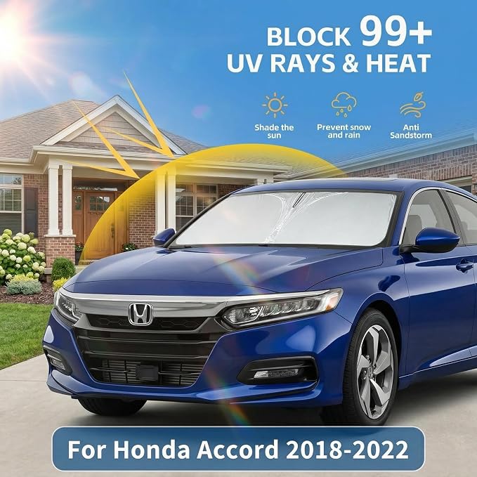 for Honda Accord 2018-2022 Windshield Sun Shade Front Window Shade Custom Fit Accord Accessories Sun Visor Foldable Shade Blocks UV Rays Summer Must Have Car Accessories