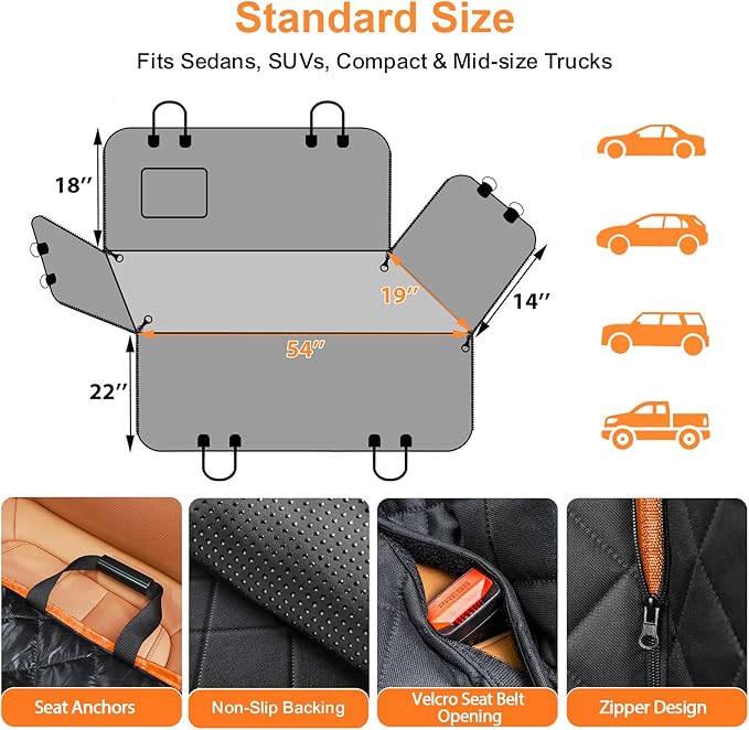 URPOWER Dog Car Seat Cover for Pets 100% Waterproof Seat Cover Hammock 600D Heavy Duty Scratch Proof Nonslip Durable Soft Back Seat Covers for Cars Trucks and SUVs