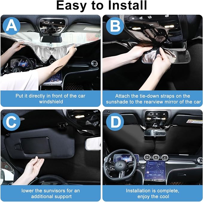 Car Windshield Sun Shade, 240T Thickened Block Heat and Sun Keep Cars Interior, Foldable Automotive Sunshade for Car SUV Truck Front Windshield (57.09x 31.5 inch)
