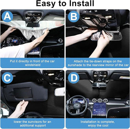 Car Windshield Sun Shade, 240T Thickened Block Heat and Sun Keep Cars Interior, Foldable Automotive Sunshade for Car SUV Truck Front Windshield (57.09x 31.5 inch)
