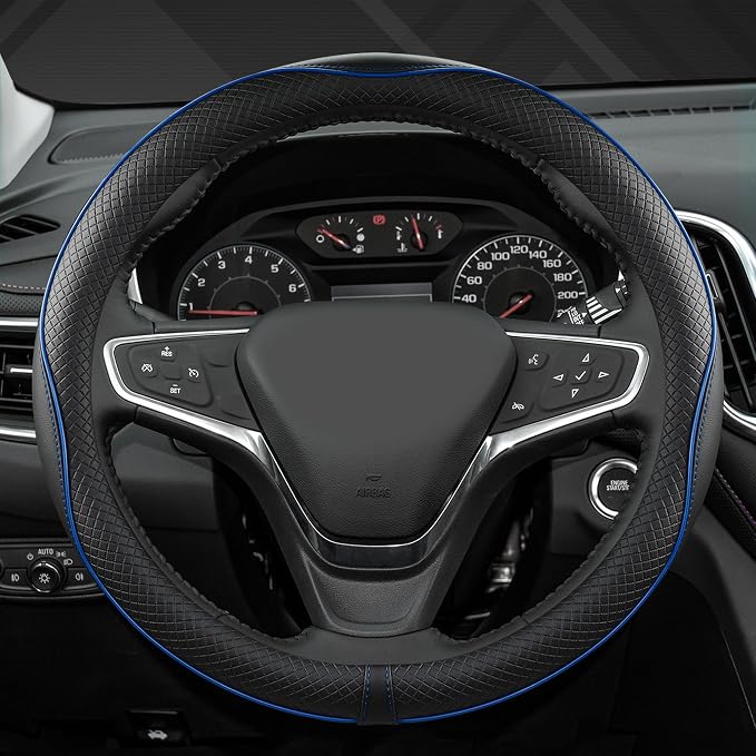 West Llama Customized Auto Car Steering Wheel Cover for Chevy 14.5-15 inches, Steering Wheel Cover for Chevrolet(Black Line-Standard Size)