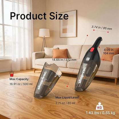 Shop-Vac Wet/Dry Handheld Vacuum Cordless, Powerful Portable Car Vacuum Rechargeable, Wall-Mounted Hand Vac with Crevice Tool, Lightweight Hand Vacuum for Home & Car, Washable Filter, Black