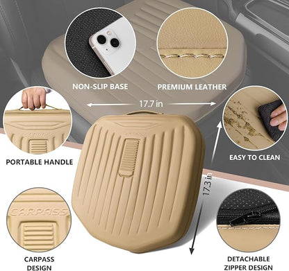 CAR PASS Premium Leather Car Seat Cushion, Comfort Memory Foam Driver Seat Cushion for Long Driving, Waterproof Non-Slip Seat Cushions for Cars, Truck, SUV, Office Chairs, Stadium, Beige