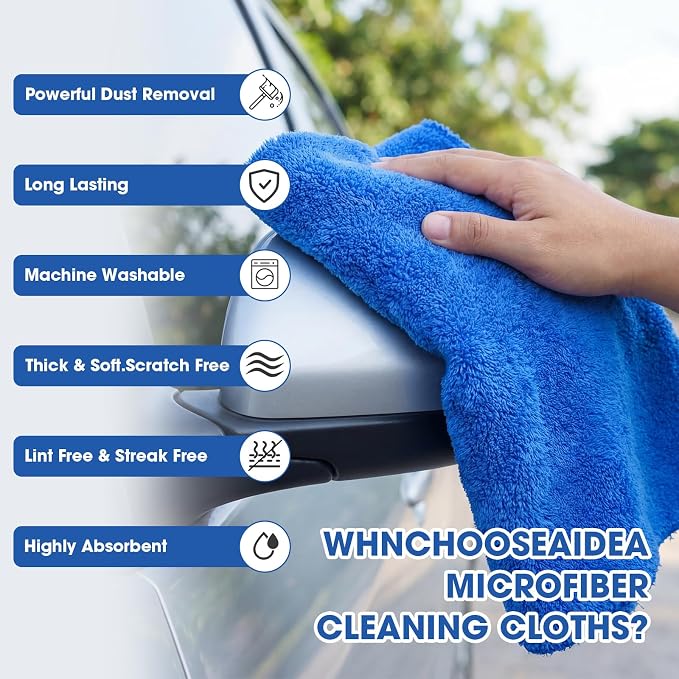 Shimeyao 30 Pcs 16 x 24 Inch Edgeless Microfiber Plush Towels for Cars Detailing Drying Wash Polishing Absorbent Cleaning Cloths, 500 GSM (Dark Blue)