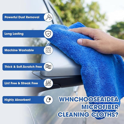 Shimeyao 30 Pcs 16 x 24 Inch Edgeless Microfiber Plush Towels for Cars Detailing Drying Wash Polishing Absorbent Cleaning Cloths, 500 GSM (Dark Blue)