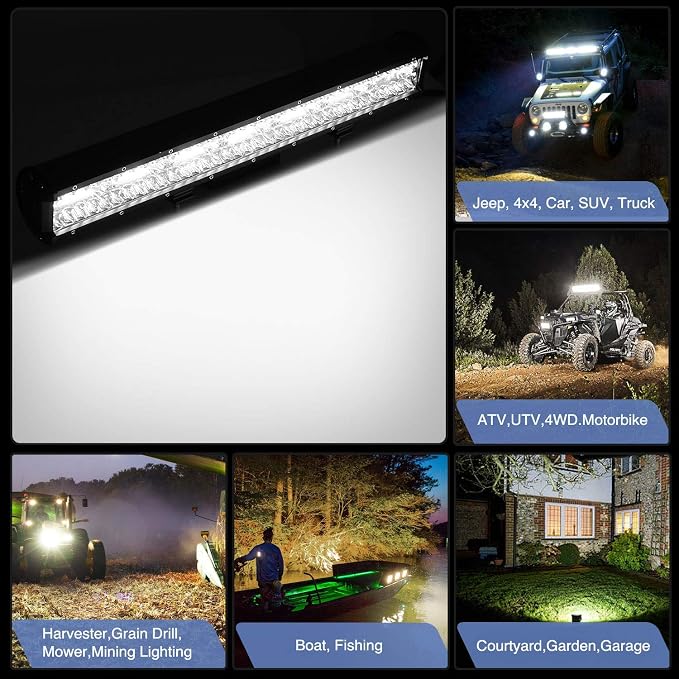 Nilight ZH409 20 Inch 420W Triple Row Flood Spot Combo 42000LM LED Light Bar with Heavy Duty Off-Road Wiring Harness, 2 Years Warranty, White