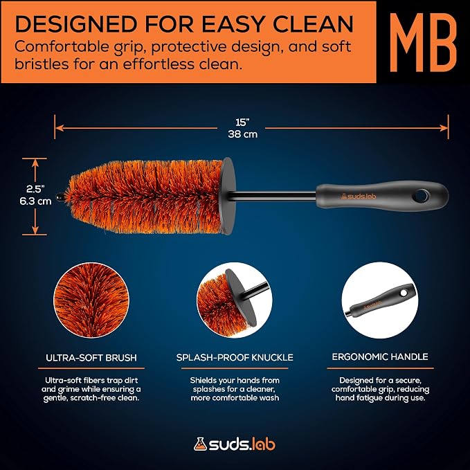 Sudslab Mini Wheel Cleaning Brush – Durable Multipurpose Rim Brush for Cars, Trucks, Motorcycles, Bicycles, Boats, Rims, Exhaust Tips, – Mini Design, Dense Bristles, All Surface Cleaner