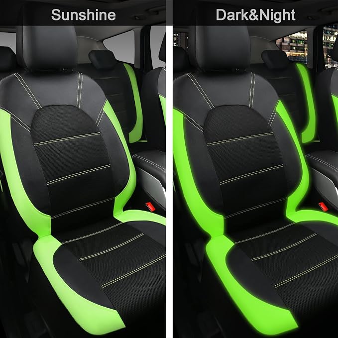 CAR PASS Leather Car Seat Covers Front Seats only, with Air Mesh Front Seat Covers Breathable, Cool Automotive Seat Covers 2 Pack, Universal Fit Most Cars,SUV,Truck,Van Airbag Compatible(Black Green)
