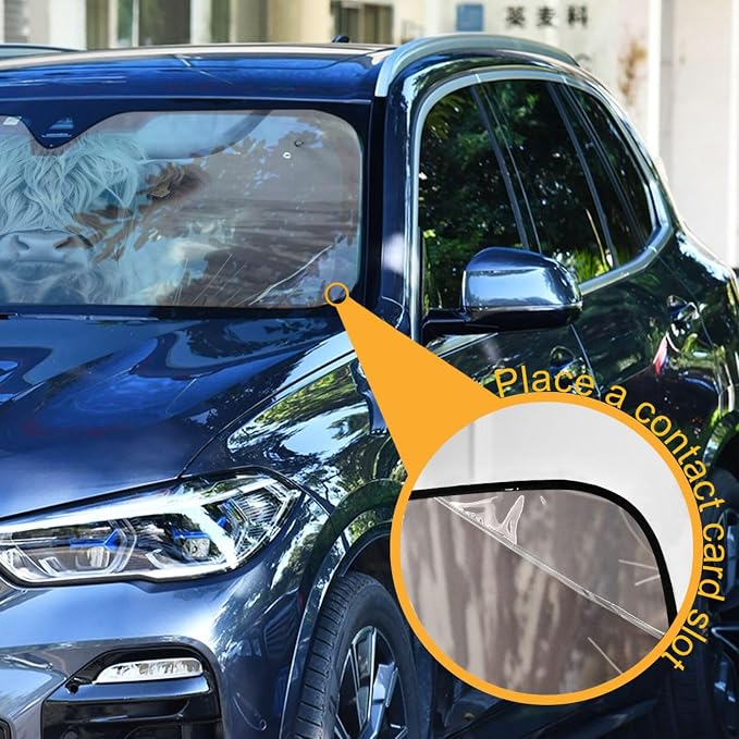 Windshield Sun Shade Highland Cattle Cow Mountain Front Window Block UV Shades Visor Reflective Retractable for Car SUV Trucks