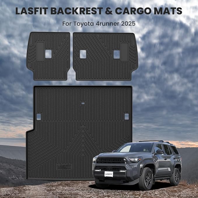 LASFIT Cargo Mat & Backrest Mats for Toyota 2025-2026 4Runner (Only Fit Hybrid, Not Fit Gas), All Weather TPE Custom Fit Easy Clean Trunk Mat for 4 Runner 2025 2026 6th gen Hybrid Trunk Mat, Black