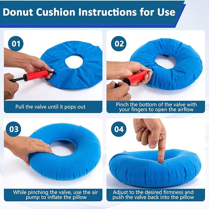 3 Pack Inflatable Donut Pillows, Round Donut Cushion, Ring Doughnut Pillow, Hemorrhoid Seat Cushion for Tailbone Pain Relief, Functions as Car Wheelchair Office Chair Cushios (15-Inch Three Colors)