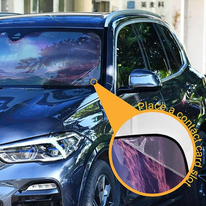 Windshield Sun Shade Starry Sky Mountain Front Window Block UV Shades Visor Reflective Retractable for Car SUV Trucks