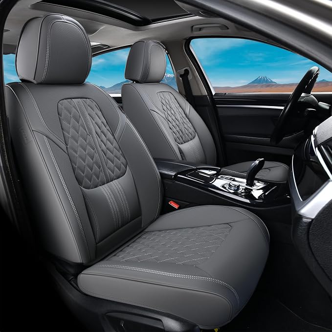 Coverado Seat Covers, Car Front Seat Covers with Backrest, Nappa Leather Car Seat Protectors,Waterproof &Breathable,Anti-Slip Automotive Seat Cushion, Universal Fit for Most Vehicles,2Pcs Gray