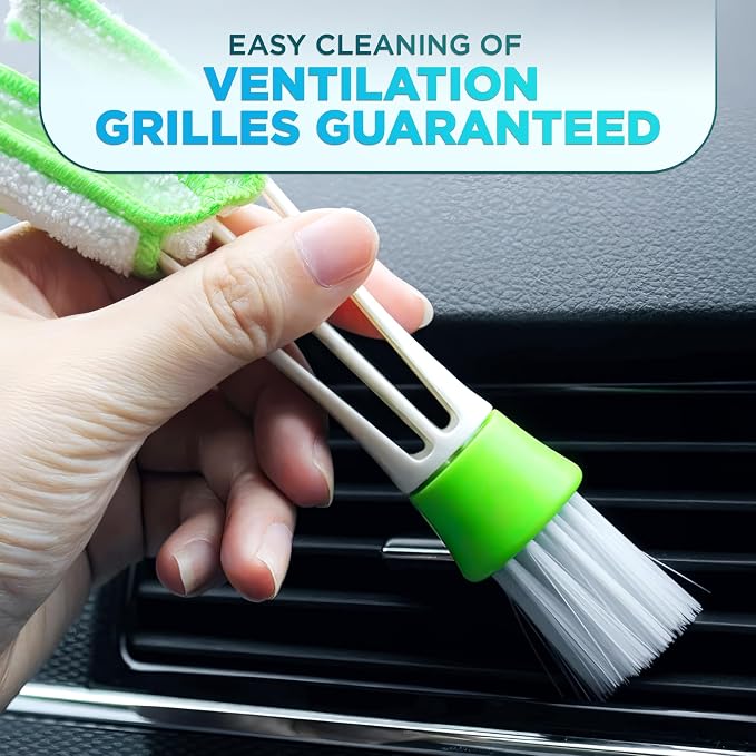 Car Vent Brush Multifunctional Cleaning Brush - Auto Vent Cleaner Tool for Car Detailing Car Interior Duster Reliable Plastic & Nylon, Handy Size, Triple Design, Compact Storage, Removable for Washing