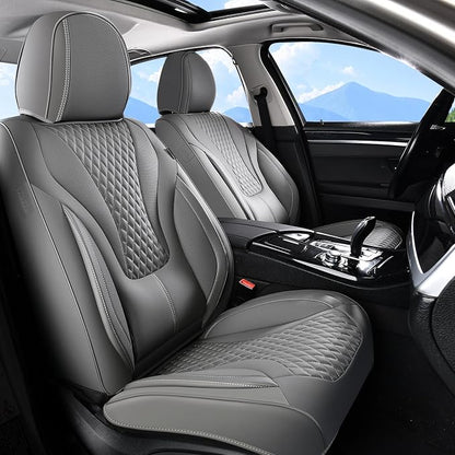 Coverado Gray Nappa Leather Car Seat Covers Front Seats ，Waterproof Car Seat Protector & Cushion, Universal Fit for Most Cars