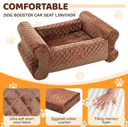 Dog Car Seat for Medium/Large Dogs up to 60 lbs, Memory Foam Dog Booster Seat with Thick Cushion, Pet Car Seat for Back with Detachable Washable Cover, Storage Pockets for SUV, Pick Up, Trunk, Brown