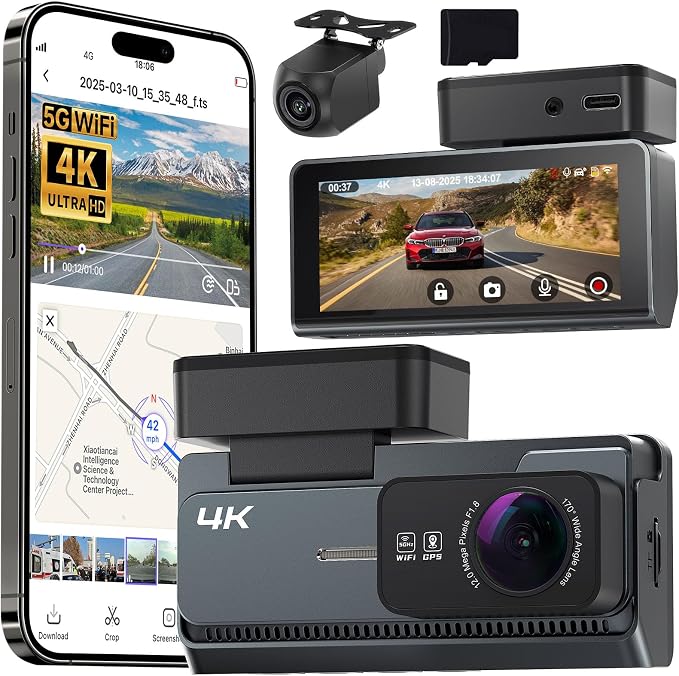4K+2K Dash Cam Front and Rear, 5G WiFi GPS, 32GB Card Included, 3.39" Screen Dual Dashcam, G-Sensor, 24H Parking Mode, WDR, Dash Camera for Cars