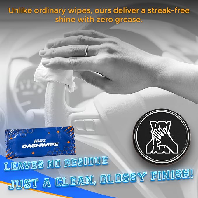 Car Wash Wipes with Refreshing Lemon Scent, Pack of 100 Individually Wrapped Wipes, Dashboard Car Accessories Travel Essentials