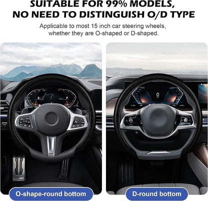 Frani Leather Steering Wheel Cover,Universal Fit 15 Inch-Premium Non-Slip Breathable Comfort Grip for Cars Trucks SUVs,Anti-Slip Durable Interior Upgrade Carbon Fiber Pattern