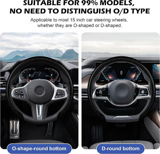 Frani Leather Steering Wheel Cover,Universal Fit 15 Inch-Premium Non-Slip Breathable Comfort Grip for Cars Trucks SUVs,Anti-Slip Durable Interior Upgrade Carbon Fiber Pattern