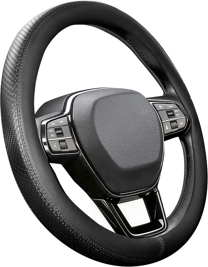 Steering Wheel Cover for Honda CRV Accord Civic HRV Pilot Odyssey Passport, Standard Size 14.5-15", Carbon Fiber Black