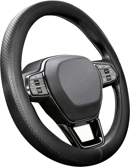 Steering Wheel Cover for Honda CRV Accord Civic HRV Pilot Odyssey Passport, Standard Size 14.5-15", Carbon Fiber Black