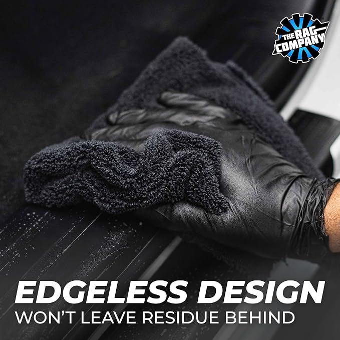 The Rag Company - Creature Edgeless Auto Detailing Towels (10-Pack) Professional 70/30 Blend, Dual-Pile Plush Microfiber, Buffing & Polishing, 420gsm, 16in x 16in, Black