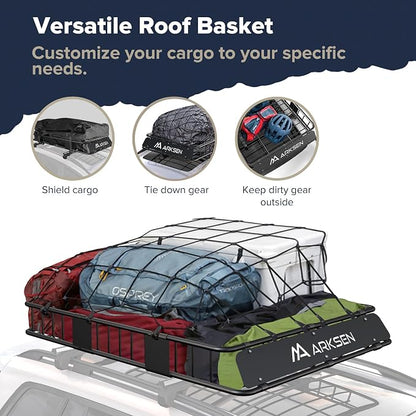 ARKSEN 64" x 39" x 6" Roof Rack Basket with Extension, 150 lb Heavy-Duty Steel Cargo Carrier, Fits Crossbars up to 1.38" Thick, for SUV & Pickup Truck
