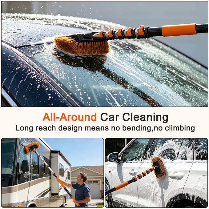 Car Wash Kit with 4-12FT Telescoping Extension Pole, Cleans Spider Webs, Washable & Reusable for High Ceilings, Fans & Outdoor Cleaning