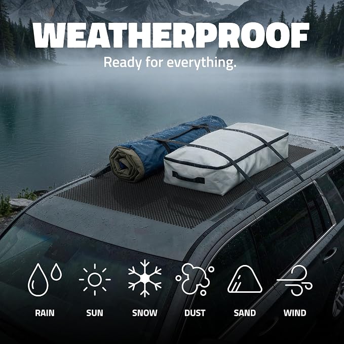 Mockins Heavy Duty 75"x44" XL Car Anti Slip Mat for Rooftop Cargo Carrier | Trimmable Protective Rooftop Cargo Bag & Roof Rack Pads for SUVs, Trucks, Cars & Vans | Multifunctional Anti Slip Car Mat