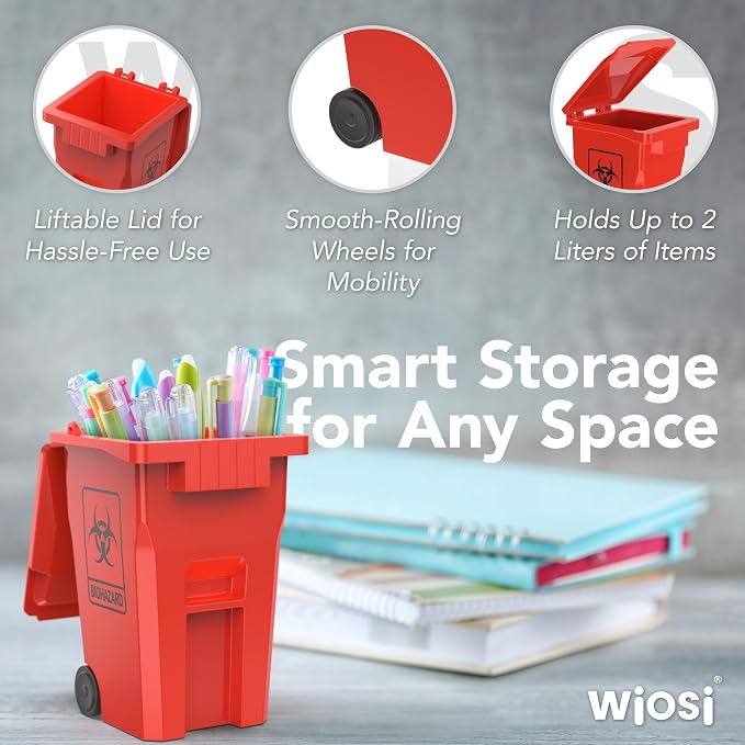 Wiosi Mini Garbage Trash Pen Holder for Desk and Tiny Recycle Bin Pencil Holder Red & Yellow, Pack of 2 - Storage for Pencil & Pen | Office Stationery to Organize the Desk | Ideal for Student Work