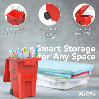 Wiosi Mini Garbage Trash Pen Holder for Desk and Tiny Recycle Bin Pencil Holder Red & Yellow, Pack of 2 - Storage for Pencil & Pen | Office Stationery to Organize the Desk | Ideal for Student Work
