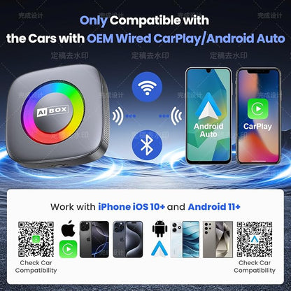 3-in-1 Wireless CarPlay/Android Auto Adapter Compatible with Netflix/YouTube/TikTok for iPhone & Android, Plug & Play Dongle for Car with Wired CarPlay, Smart AI Box with WiFi and Bluetooth 5.3