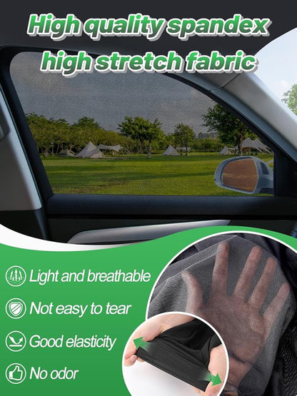 Car Window Shades for SUV - 4 Pack Stretchy Sun Shade Mesh Side Car Window Screen Covers for Camping Family Baby Pet Anti-Mosquito Privacy Protection When Parking