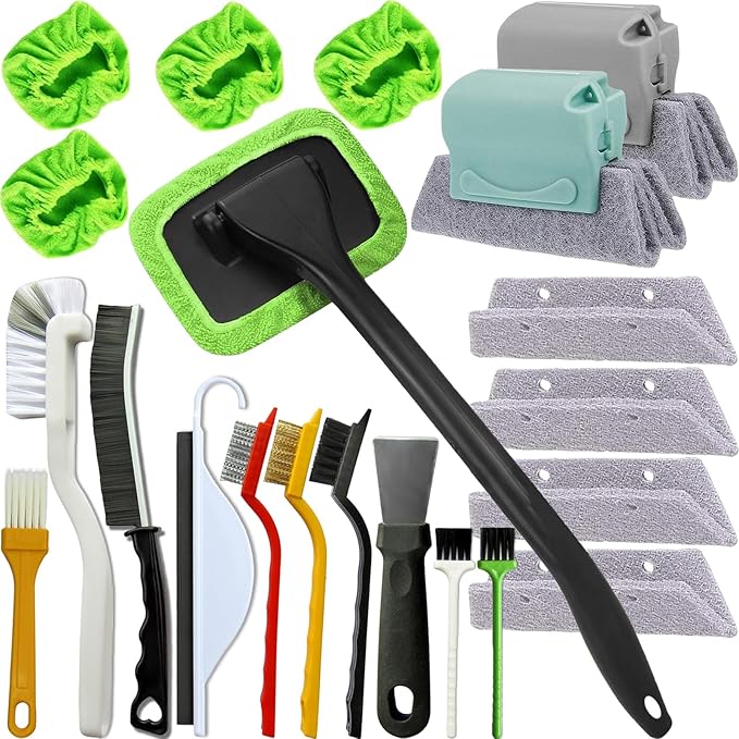 21Pcs Small Cleaning Brush Set for Car Glass & Gap Crevice Cleaning - Window/Door Tracks, Bathroom Sink, Mirrors, Window Sills, Sliding Doors, Shower Door Tracks