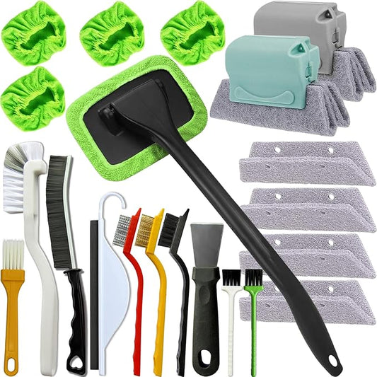 21Pcs Small Cleaning Brush Set for Car Glass & Gap Crevice Cleaning - Window/Door Tracks, Bathroom Sink, Mirrors, Window Sills, Sliding Doors, Shower Door Tracks