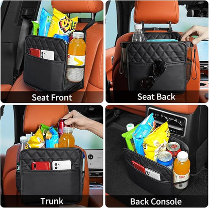 FrgKbTm 2Pack Car Seat Back Organizer, Waterproof Car Backseat Organizer with Cup Holders Large Capacity Hanging Car Storage Bag for Phones Documents Cups Bottle Travel Compatible with Most Vehicles