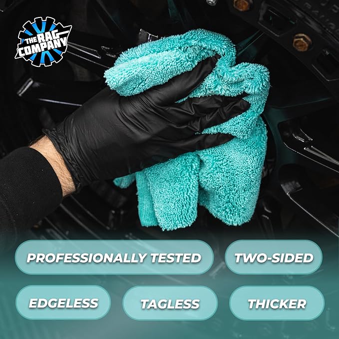 The Rag Company - The Creature Edgeless Microfiber Detailing Towels – 420GSM Professional Grade All-Purpose Cloths for Wax, Polish, & Sealant Removal, Teal, 16in x 16in (10-Pack)