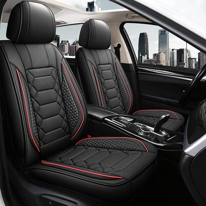 HAIYAOTIMES Leather Car Seat Covers Full Set, Waterproof Faux Leather Seat Covers for Cars, Non-Slip Car Interior Covers Universal Fit for Most Cars Sedans Trucks SUVs, Black/Red
