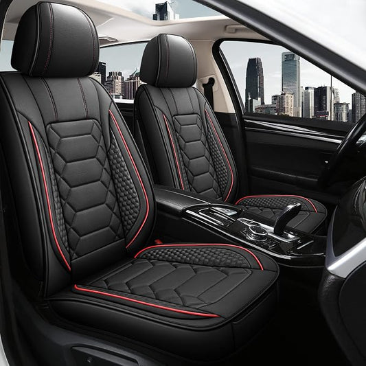 HAIYAOTIMES Leather Car Seat Covers Full Set, Waterproof Faux Leather Seat Covers for Cars, Non-Slip Car Interior Covers Universal Fit for Most Cars Sedans Trucks SUVs, Black/Red