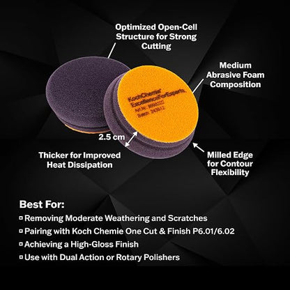 Koch-Chemie - One Cut Pad V2 - Medium Abrasive Pad for Removing Moderate Weathering & Scratches; Long-Lasting Compression Hardness; Contours Easily (76mm x 23mm) (Pack of 2)