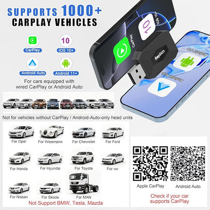 2026 Upgraded Wireless CarPlay Adapter for iPhone & Android, Mini Wireless CarPlay Adapter for Apple iOS 10+, Bluetooth 5.3 & 5GHz Wi-Fi, Converts Factory Wired CarPlay to Wireless for Cars 2016 +