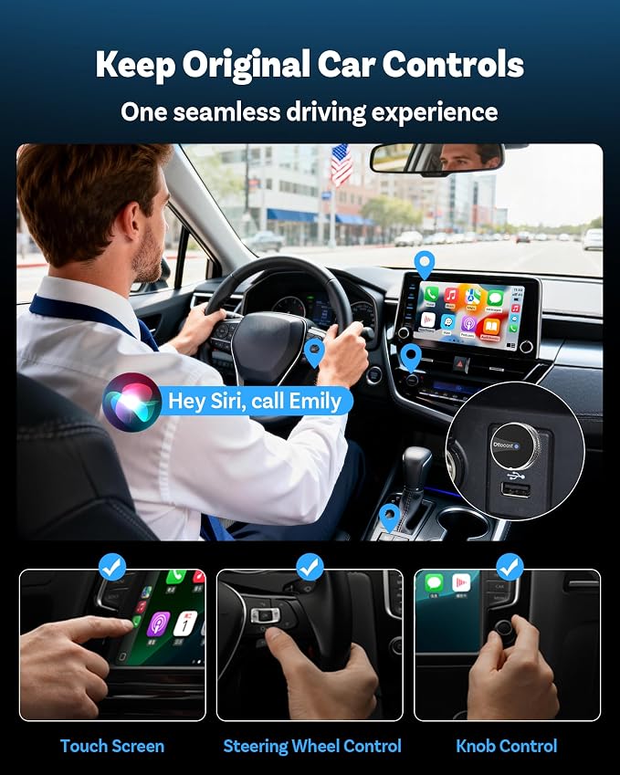 OTTOCAST Mini Tube (2026 Version) Wireless 2-in-1 CarPlay & Android Auto Adapter,Plug&Play Dongle for iPhone & Android,Bluetooth Auto Connect,Converts Factory Wired to Wireless CarPlay Adapter