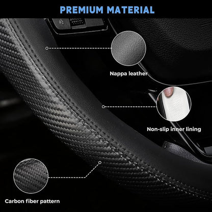 Steering Wheel Cover for Honda CRV Accord Civic HRV Pilot Odyssey Passport, Standard Size 14.5-15", Carbon Fiber Black