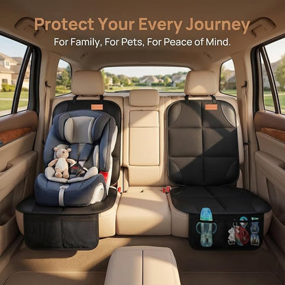 SMART ELF Car Seat Protector, 2Pack Seat Protector Protect Child Seats with Thickest Padding and Non-Slip Backing Mesh Pockets for Baby and Pet,Sedan SUV Truck (Black)